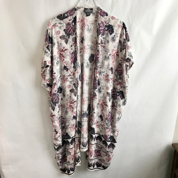 Angie Floral Print Longline Kimono L Lightweight Flowy Open Front Boho Hippie - Picture 1 of 7